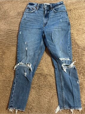 Abercrombie Fitch Women The Mom High Rise  Jean Curve Love Distressed Size 25/0S